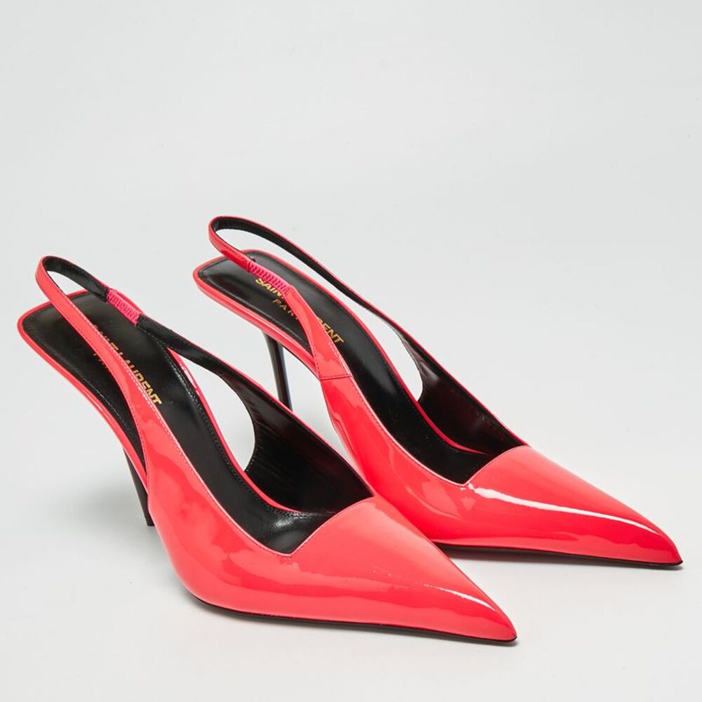 Saint Laurent Kiss Size 40 Neon Pink Patent Leather Slingback Pumps - Picture 4 of 7